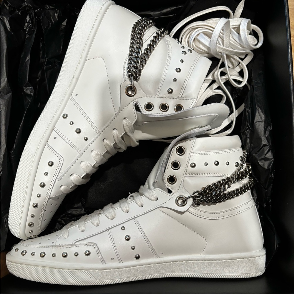 YSL high top sneakers with silver accents
